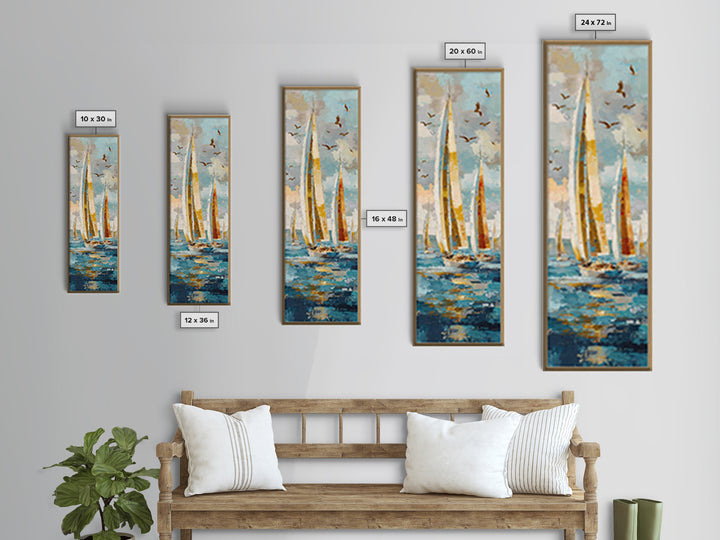 Sailboats on a Bright Sparkling Harbor Canvas Print, Impressionist Art, Original Painting, Living Room Decor, Impression, IMP-1x3-93