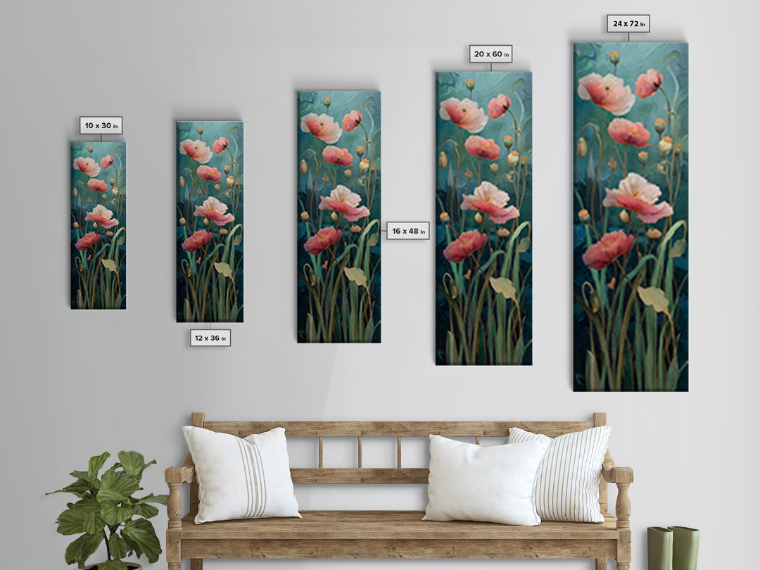 Poppies Blowing Through Green Grass Framed Canvas Print, Impressionist Art, Landscape Art, Living Room Decor, Abstract Art, IMP-1x3-96