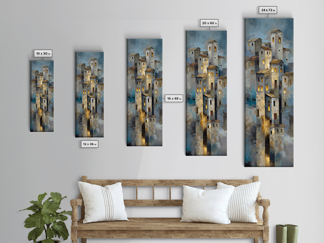 Snowy Village with Warm Glowing Windows Canvas Print, Impressionist Art, Boho Decor, Living Room Decor, Oil Painting, IMP-1x3-97
