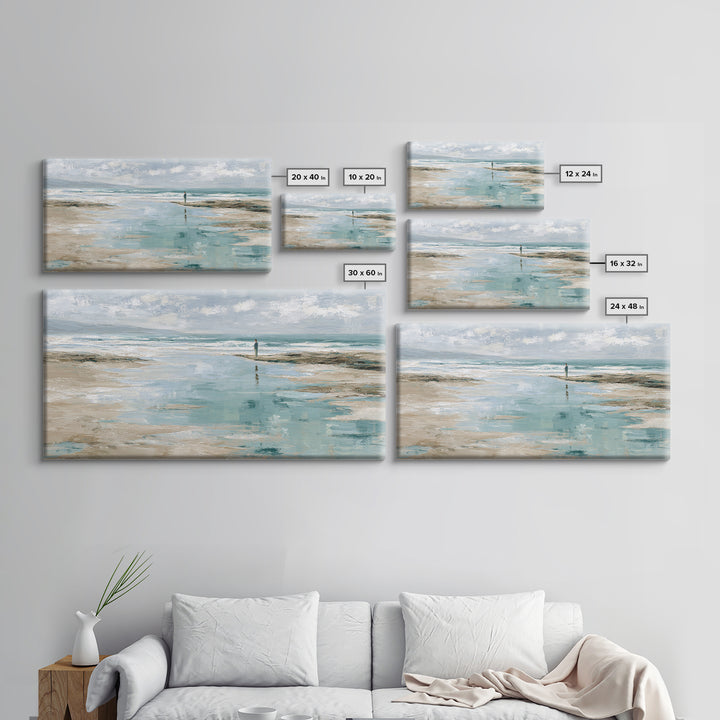 Coastal Beach Figures Framed Canvas Print, Impressionist Art, Home Decor, Living Room Decor, Impression, Horizontal Wall Art, IMP-2x1-15