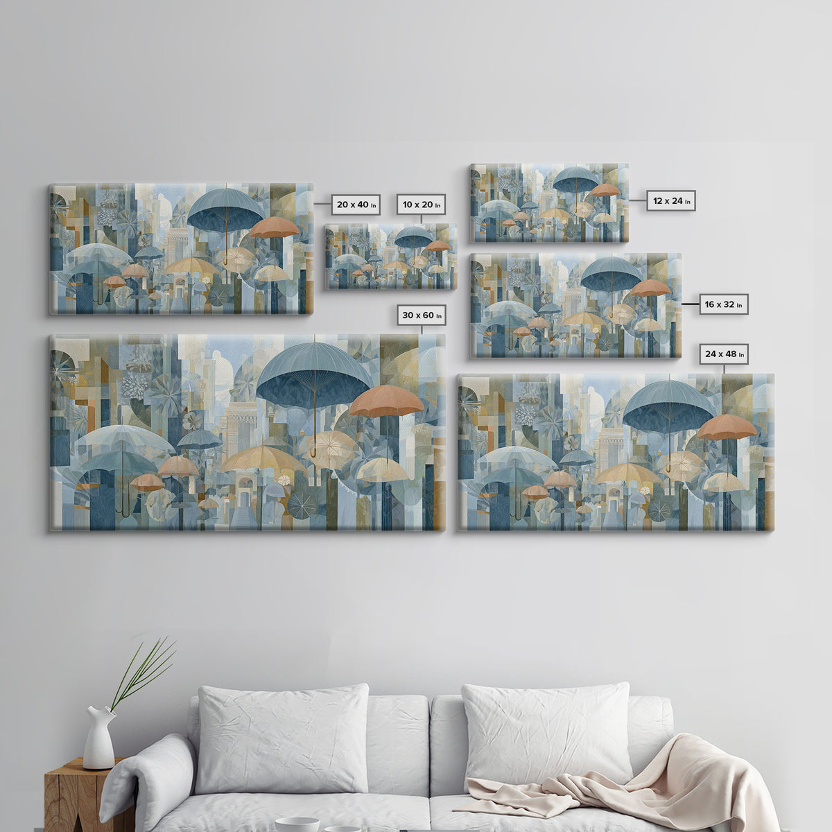 Rainy Boulevard with Umbrella Shapes Canvas Print, Impressionist Art, Living Room Decor, Abstract Art, Impression, IMP-2x1-17