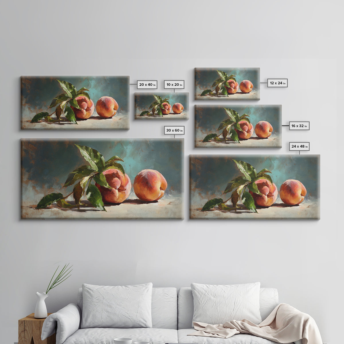 Still Life of Peaches Framed Canvas Print, Impressionist Art, Flower Print, Living Room Decor, Fine Art, Impression, IMP-2x1-19