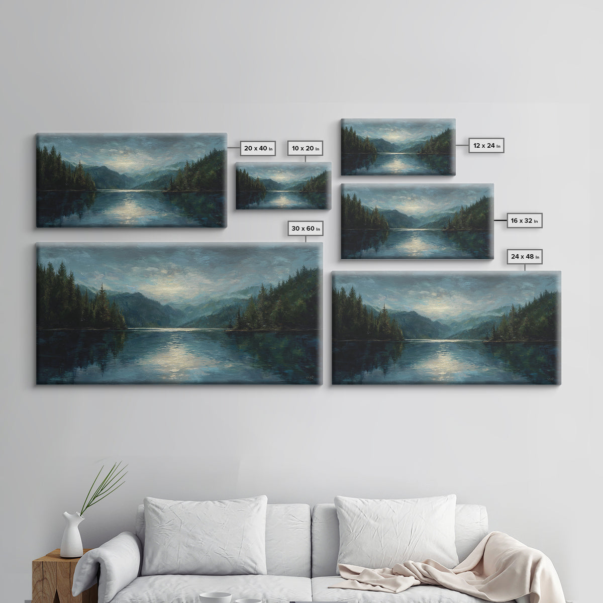 Mountain Lake with Sparkling Reflections Canvas Print, Impressionist Art, Statement Artwork, Living Room Decor, Impression, IMP-2x1-20