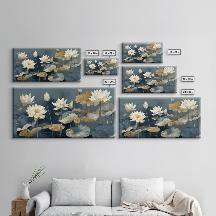 Water Lilies Floating on a Sunlit Pond Canvas Print, Impressionist Art, Oil Painting, Living Room Decor, Impression, IMP-2x1-21