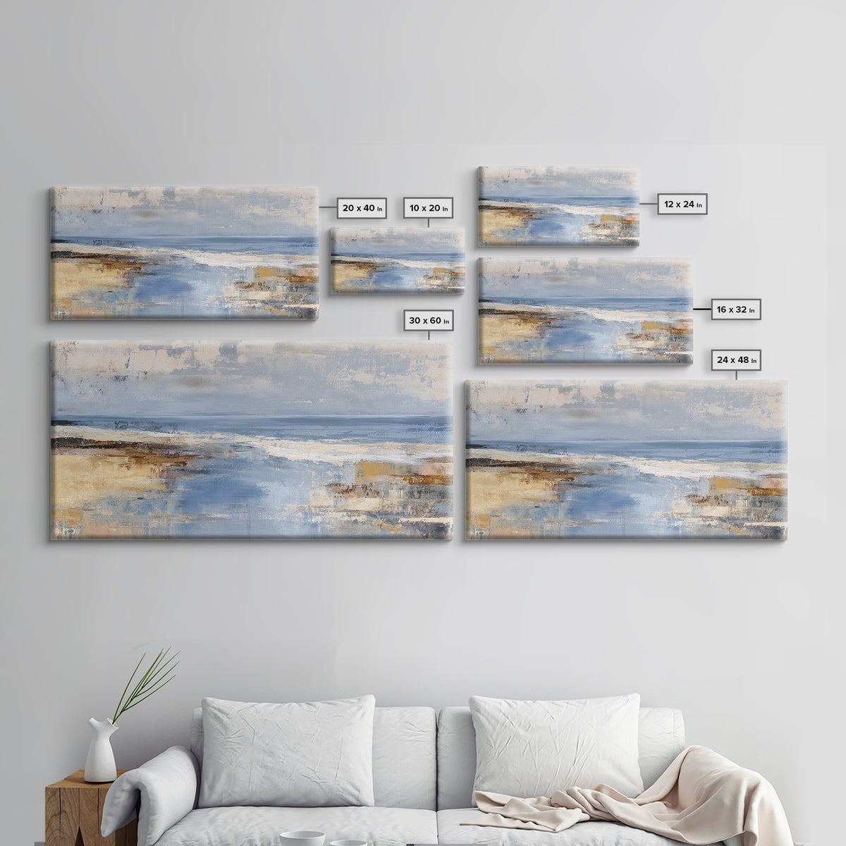Soft Seaside Cliffs Framed Canvas Print, Impressionist Art, Large Wall Art, Living Room Decor, Impression, Abstract Painting, IMP-2x1-25