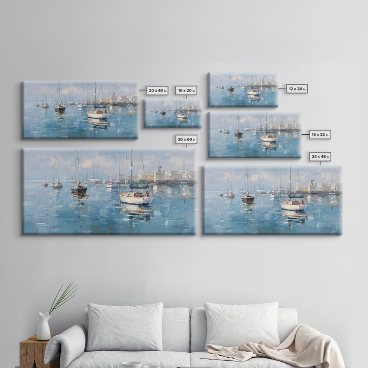 Sailboats on a Bright Sparkling Harbor Canvas Print, Impressionist Art, Original Art, Living Room Decor, Impression, IMP-2x1-29