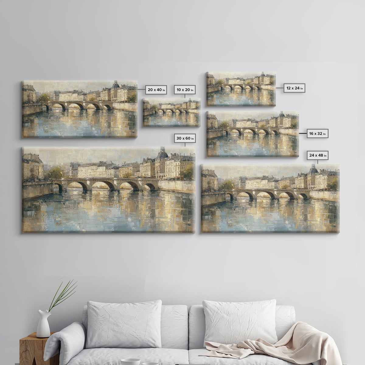 Paris Bridge Reflected Framed Canvas Print, Impressionist Art, Farmhouse Decor, Living Room Decor, Fine Art, Impression, IMP-2x1-3