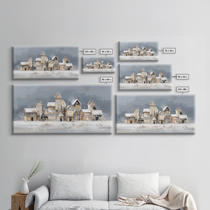 Snowy Village with Warm Glowing Windows Framed Canvas Print, Impressionist Art, Art Print, Living Room Decor, Impression, IMP-2x1-33