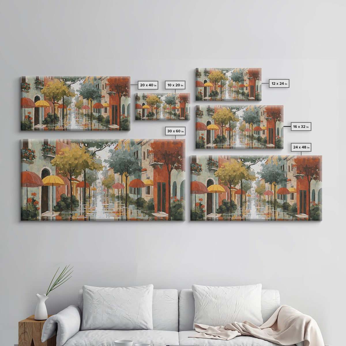 Rainy Boulevard with Umbrella Shapes Canvas Print, Impressionist Art, Living Room Decor, Abstract Art, Impression, IMP-2x1-41