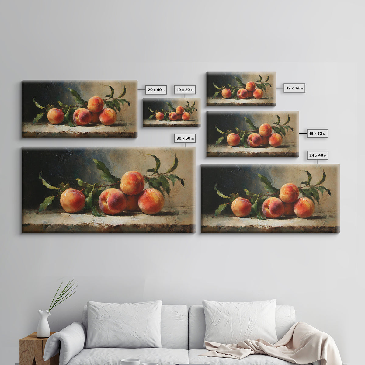 Still Life of Peaches Framed Canvas Print, Impressionist Art, Large Wall Art, Living Room Decor, Fine Art, Impression, IMP-2x1-43