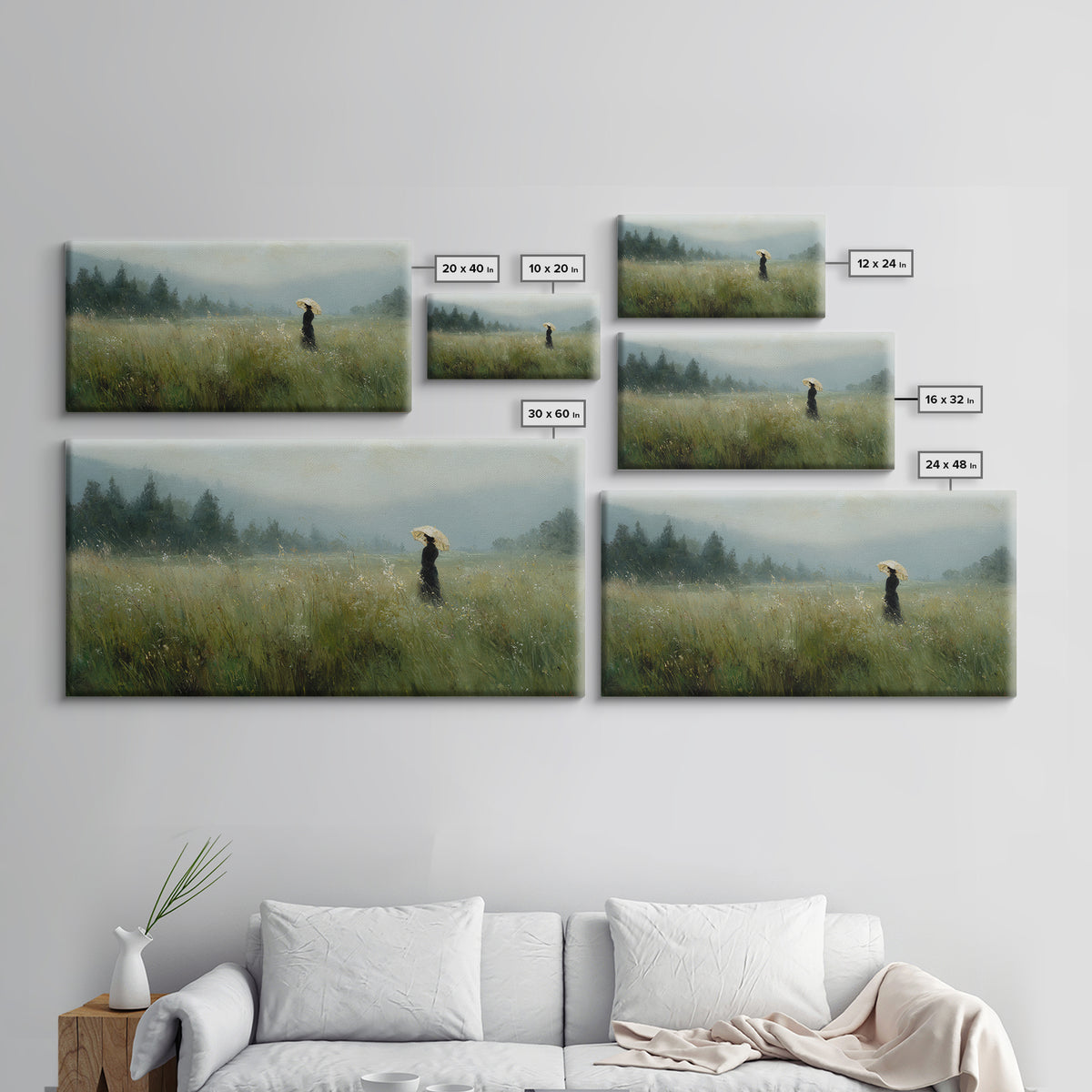 Woman with Parasol in Breezy Meadow Canvas Print, Impressionist Art, Horizontal Wall Art, Living Room Decor, Oil Painting, IMP-2x1-47