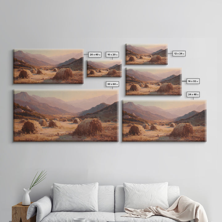 Haystacks Glowing at Golden Hour Canvas Print, Impressionist Art, Art Print, Living Room Decor, Fine Art, Impression, IMP-2x1-48