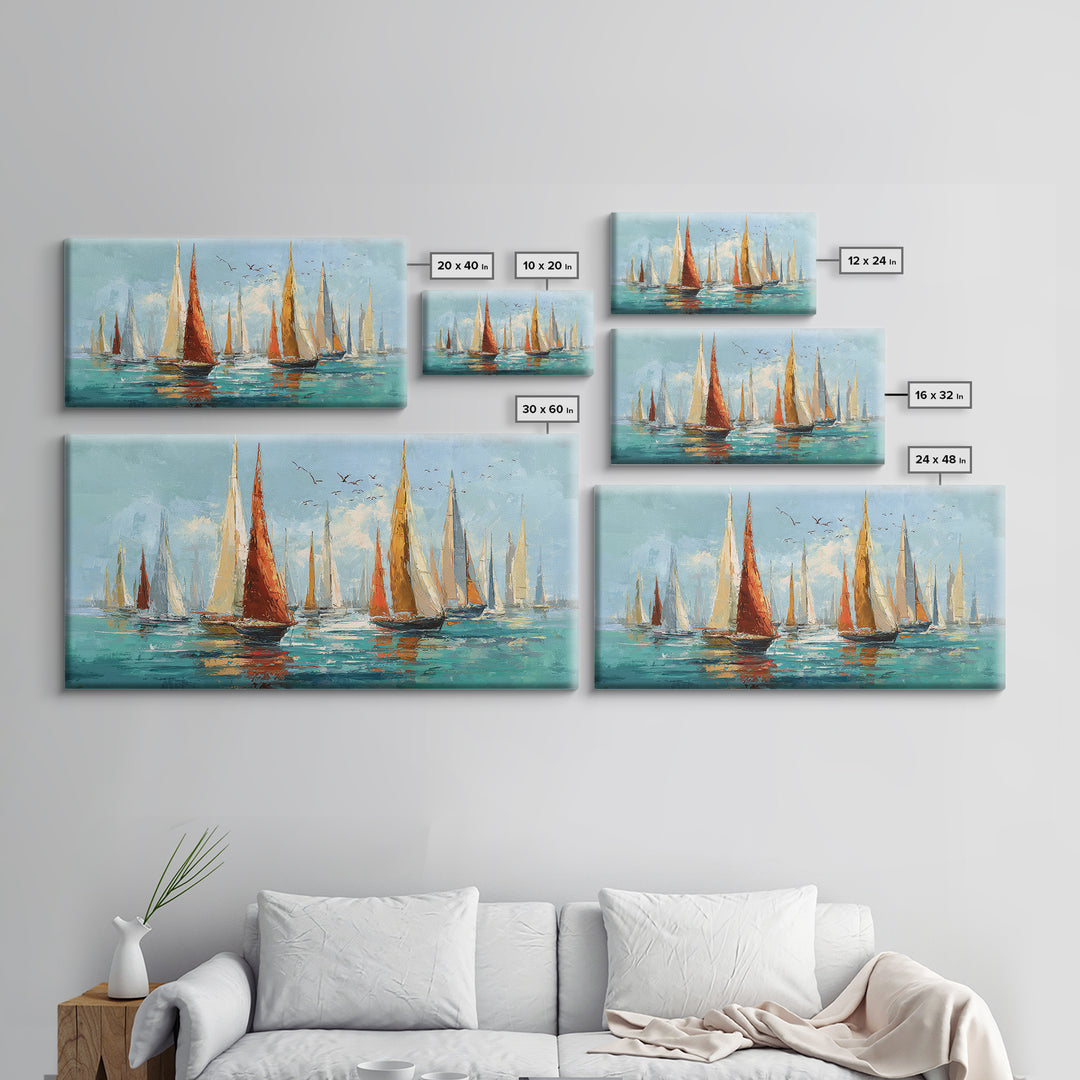 Sailboats on a Bright Sparkling Harbor Canvas Print, Impressionist Art, Original Art, Living Room Decor, Impression, IMP-2x1-5