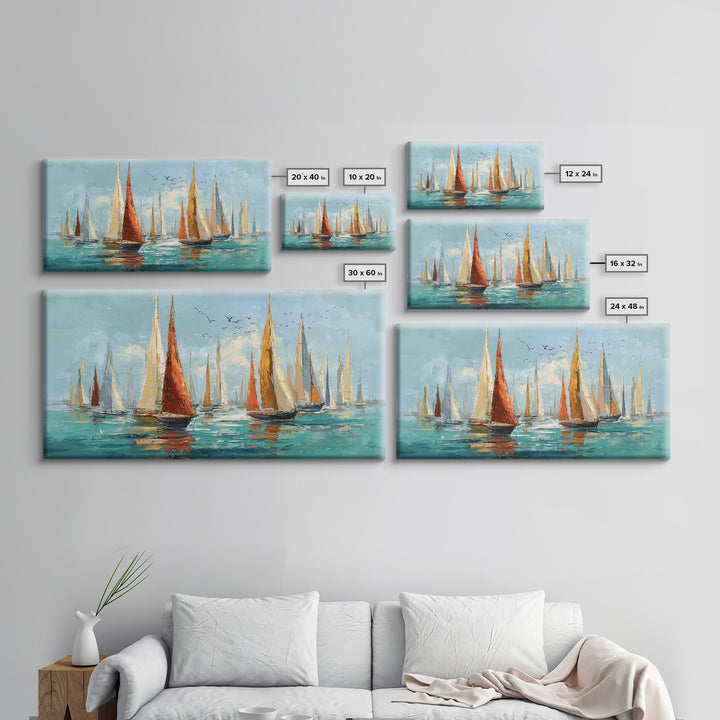 Sailboats on a Bright Sparkling Harbor Canvas Print, Impressionist Art, Original Art, Living Room Decor, Impression, IMP-2x1-5