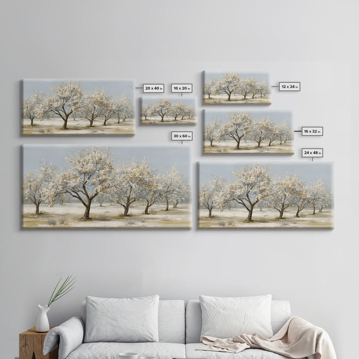 Spring Orchard with Blossoming Trees Framed Canvas Print, Impressionist Art, Painting, Living Room Decor, Fine Art, Impression, IMP-2x1-50