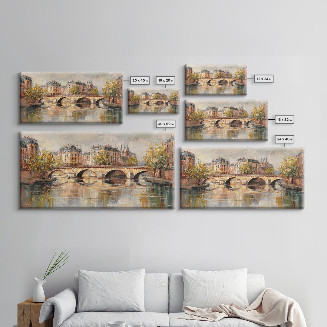 Paris Bridge Reflected Framed Canvas Print, Impressionist Art, Wall Art Framed, Living Room Decor, Watercolor Art, Impression, IMP-2x1-51