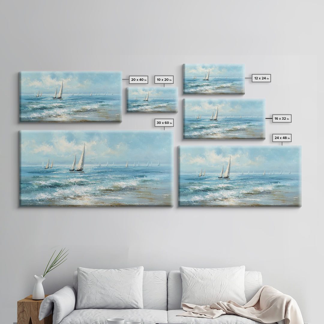 Sailboats on a Bright Sparkling Harbor Canvas Print, Impressionist Art, Horizontal Wall Art, Living Room Decor, Oil Painting, IMP-2x1-53