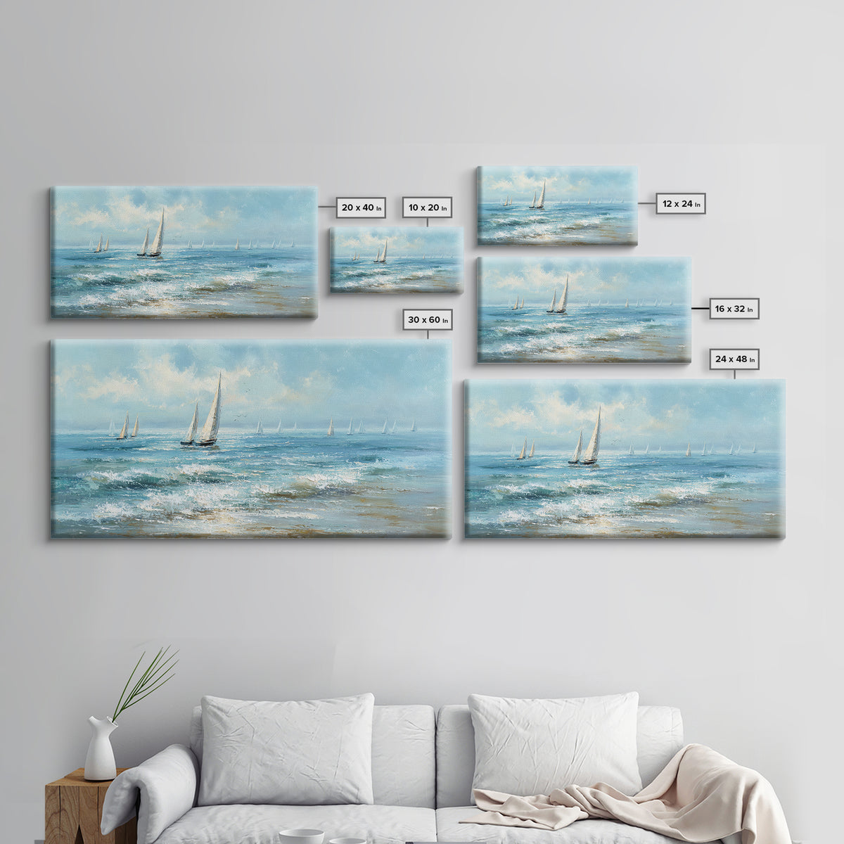 Sailboats on a Bright Sparkling Harbor Canvas Print, Impressionist Art, Horizontal Wall Art, Living Room Decor, Oil Painting, IMP-2x1-53