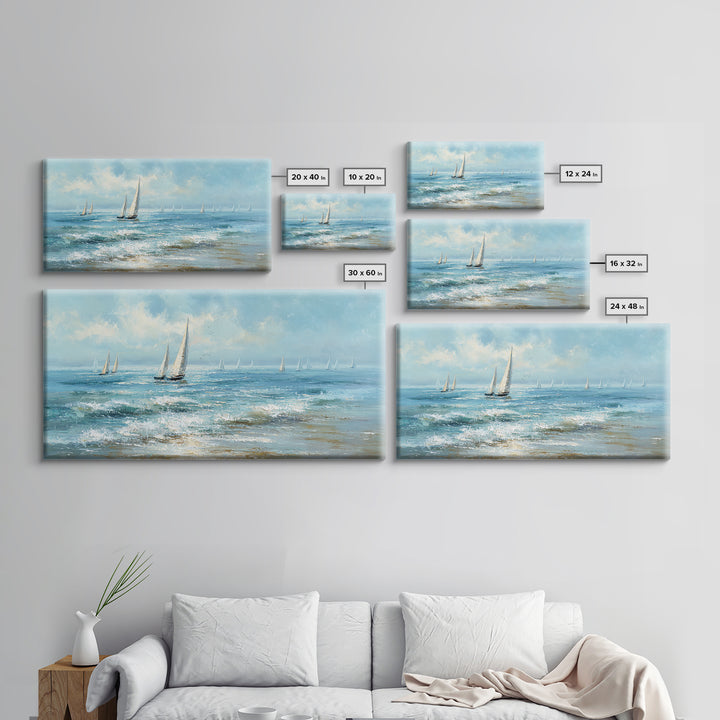 Sailboats on a Bright Sparkling Harbor Canvas Print, Impressionist Art, Horizontal Wall Art, Living Room Decor, Oil Painting, IMP-2x1-53