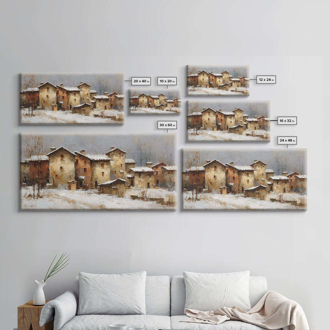 Snowy Village with Warm Glowing Windows Canvas Print, Impressionist Art, Bedroom Decor, Living Room Decor, Fine Art, Impression, IMP-2x1-57