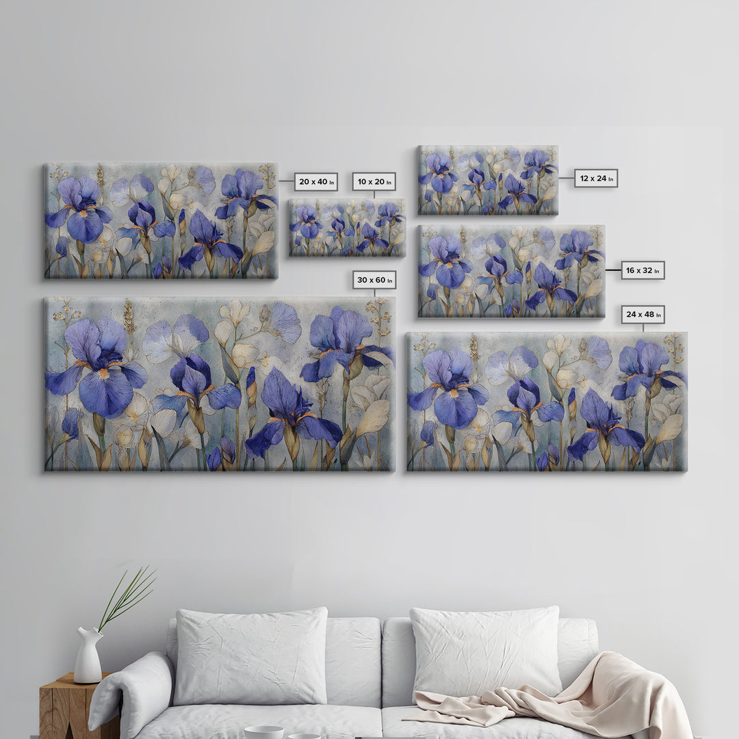 Iris Garden with Blue Violet Strokes Canvas Print, Impressionist Art, Living Room Decor, Oil Painting, Impression, IMP-2x1-64