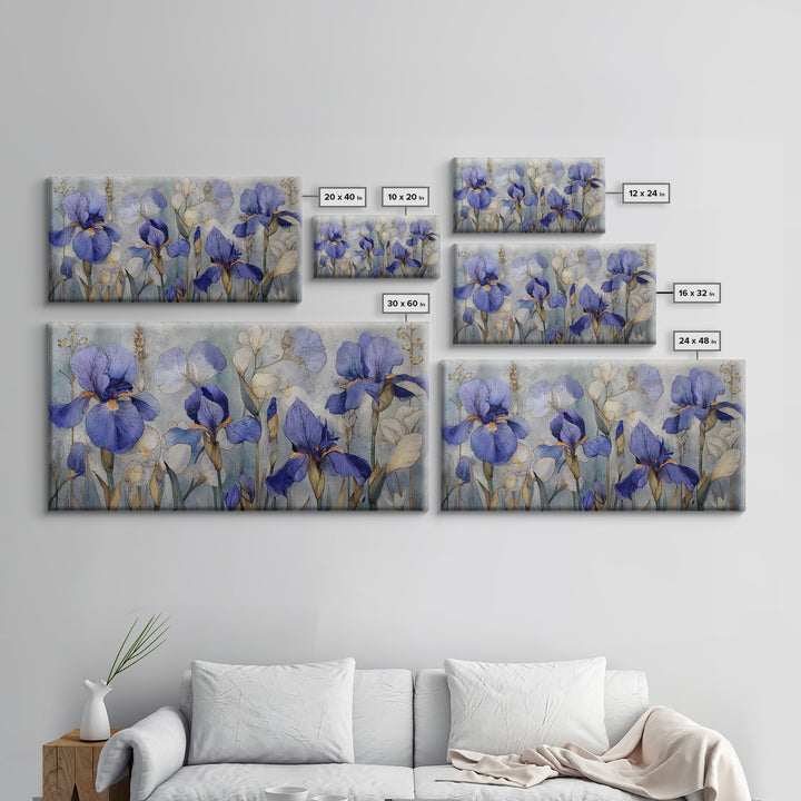 Iris Garden with Blue Violet Strokes Canvas Print, Impressionist Art, Living Room Decor, Oil Painting, Impression, IMP-2x1-64