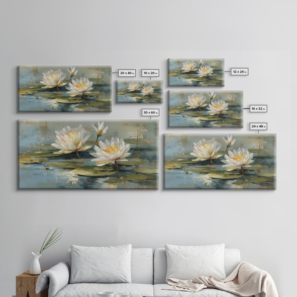 Water Lilies Floating on a Sunlit Pond Canvas Print, Impressionist Art, Living Room Wall Art, Living Room Decor, Impression, IMP-2x1-69