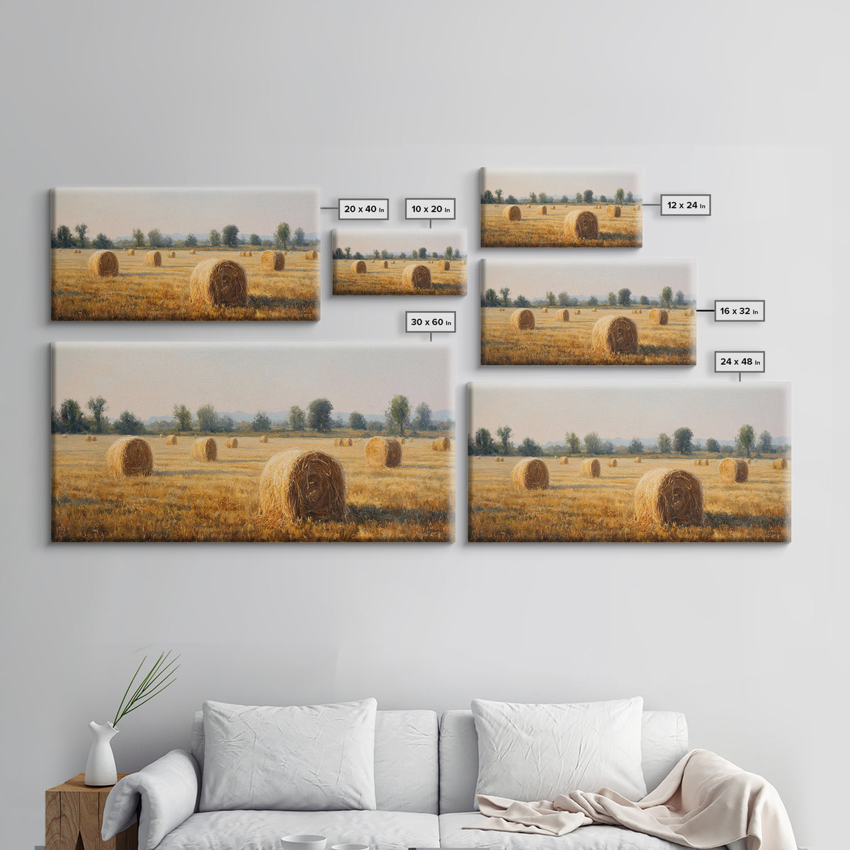 Haystacks Glowing at Golden Hour Framed Canvas Print, Impressionist Art, Bedroom Decor, Living Room Decor, Fine Art, Impression, IMP-2x1-72