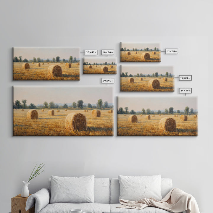 Haystacks Glowing at Golden Hour Framed Canvas Print, Impressionist Art, Bedroom Decor, Living Room Decor, Fine Art, Impression, IMP-2x1-72