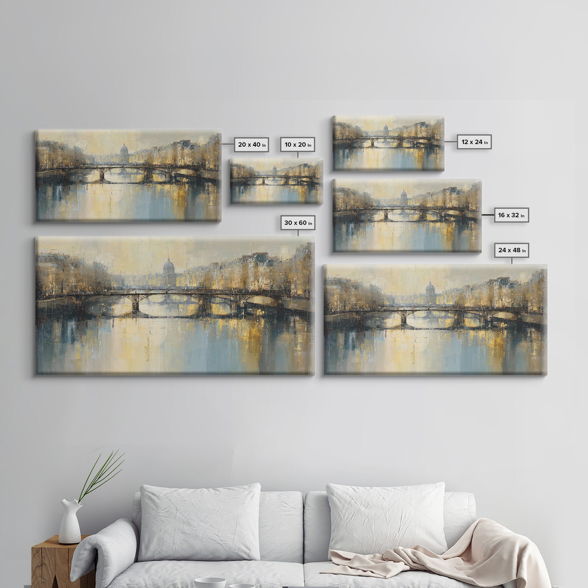 Paris Bridge Reflected Framed Canvas Print, Impressionist Art, Room Decor, Living Room Decor, Fine Art, Impression, IMP-2x1-75