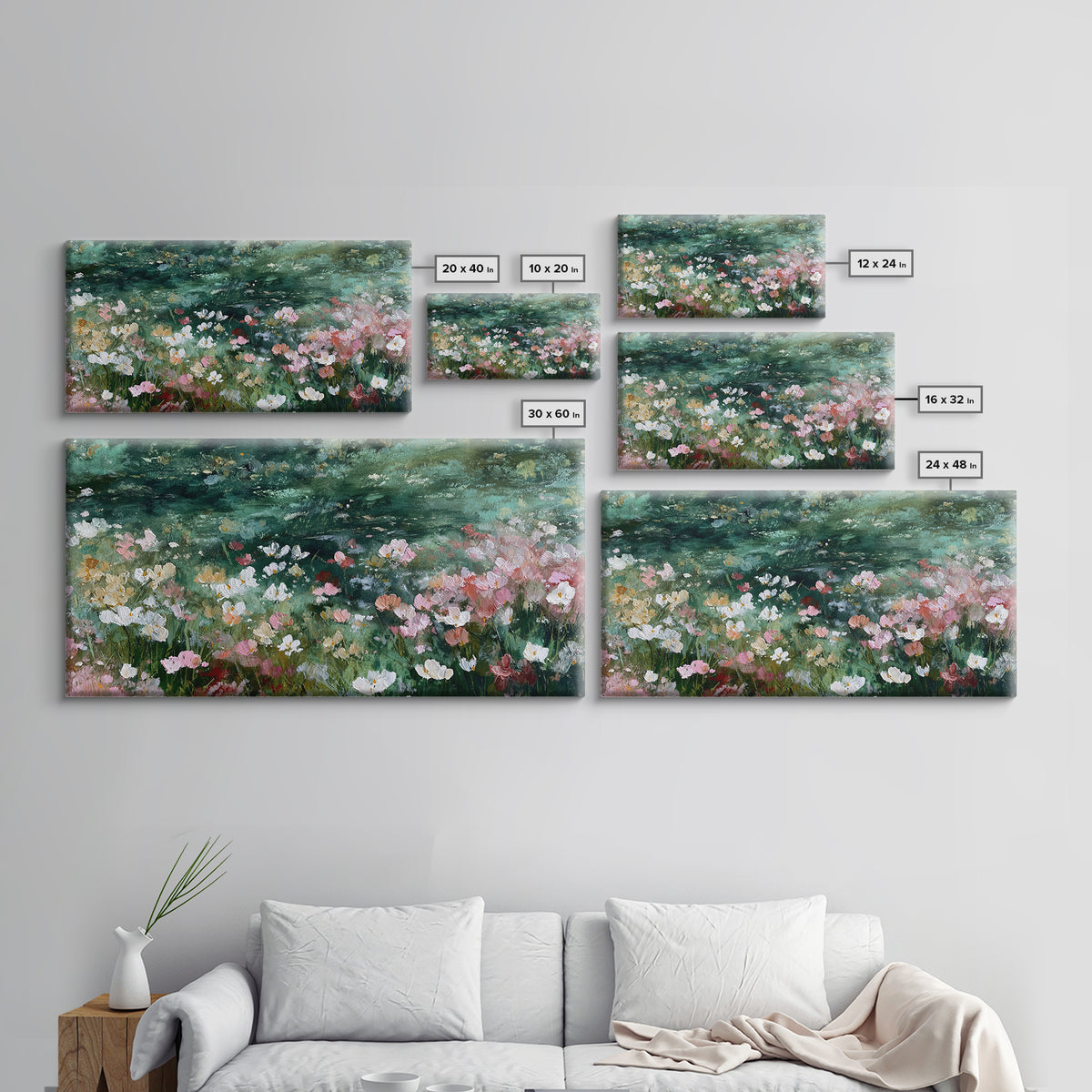 Wildflower Field in Loose Pastel Strokes Canvas Print, Impressionist Art, Modern Wall Art, Living Room Decor, Impression, IMP-2x1-76