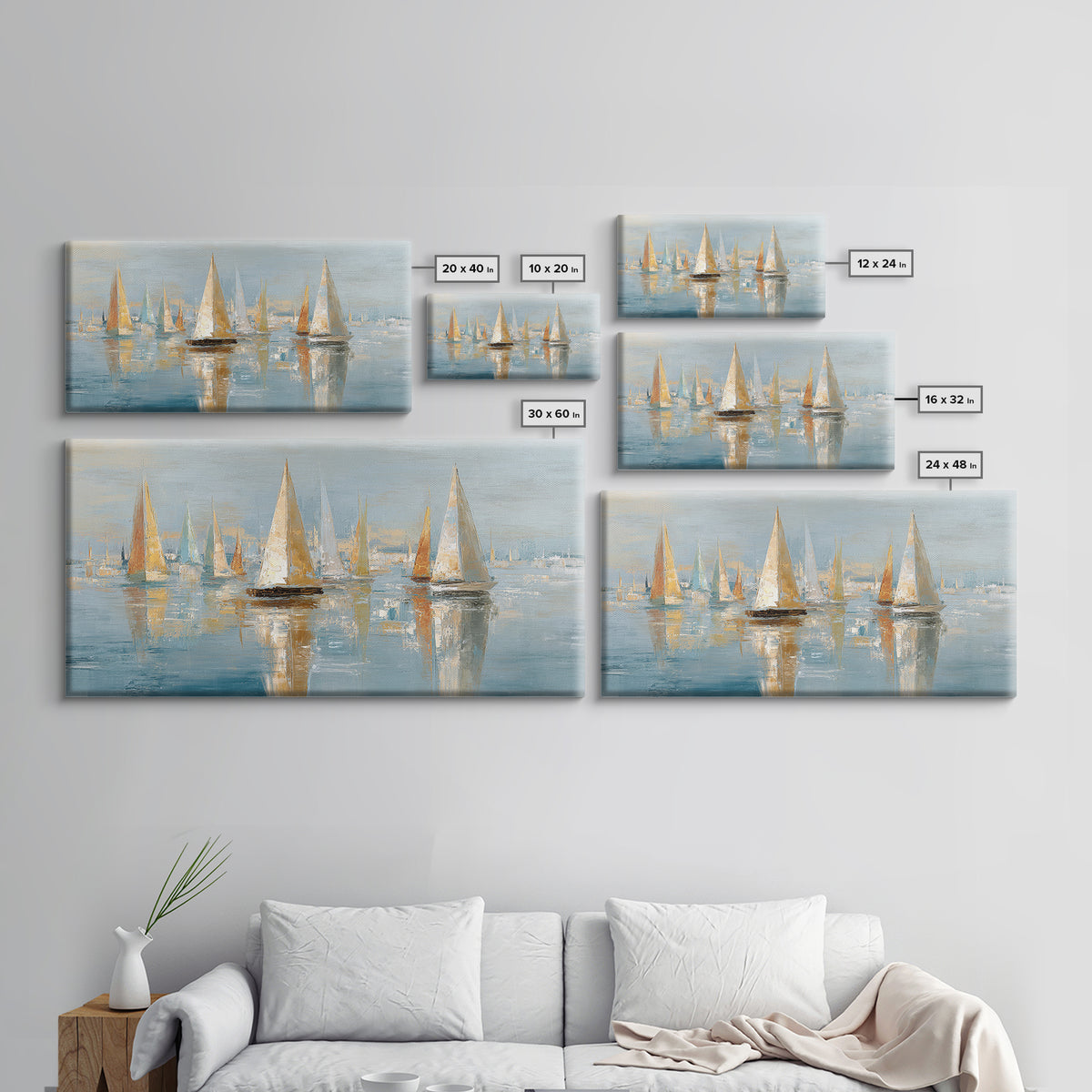 Sailboats on a Bright Sparkling Harbor Canvas Print, Impressionist Art, Horizontal Wall Art, Living Room Decor, Oil Painting, IMP-2x1-77
