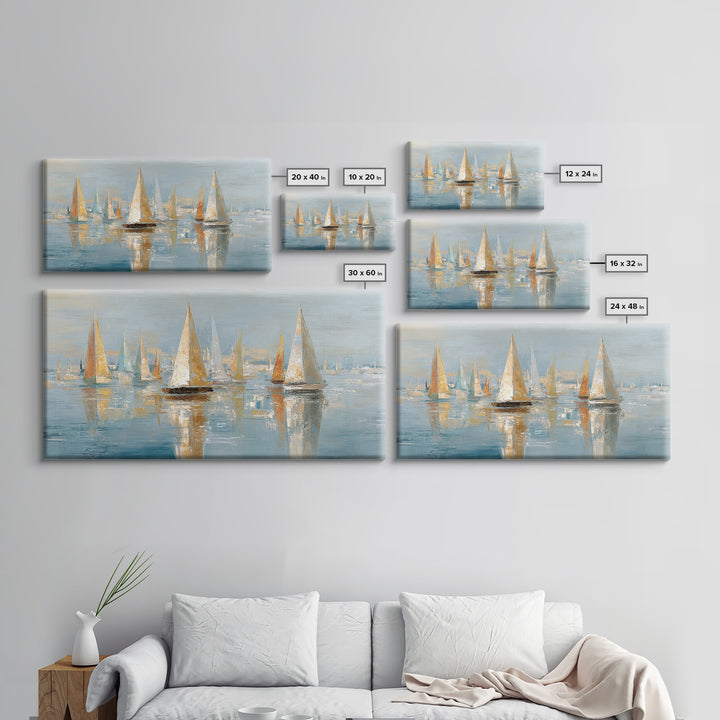 Sailboats on a Bright Sparkling Harbor Canvas Print, Impressionist Art, Horizontal Wall Art, Living Room Decor, Oil Painting, IMP-2x1-77