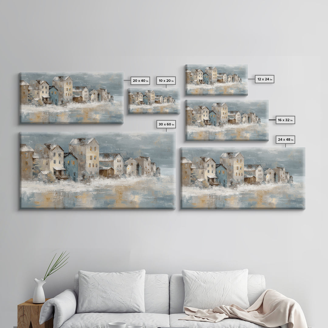 Snowy Village with Warm Glowing Windows Canvas Print, Impressionist Art, Wall Art Framed, Living Room Decor, Impression, IMP-2x1-81