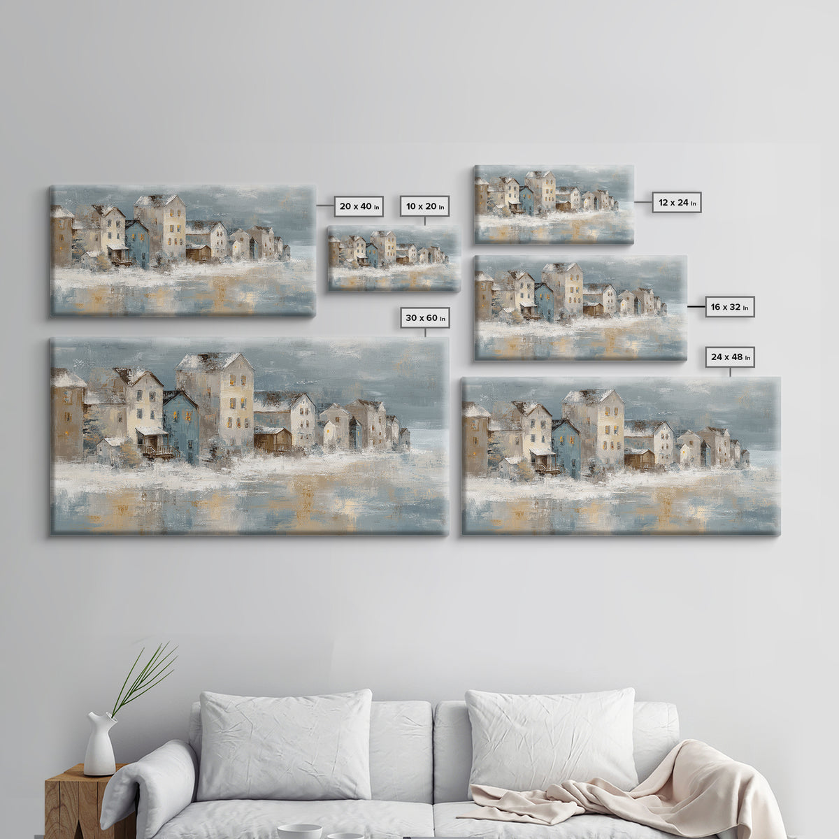 Snowy Village with Warm Glowing Windows Canvas Print, Impressionist Art, Wall Art Framed, Living Room Decor, Impression, IMP-2x1-81