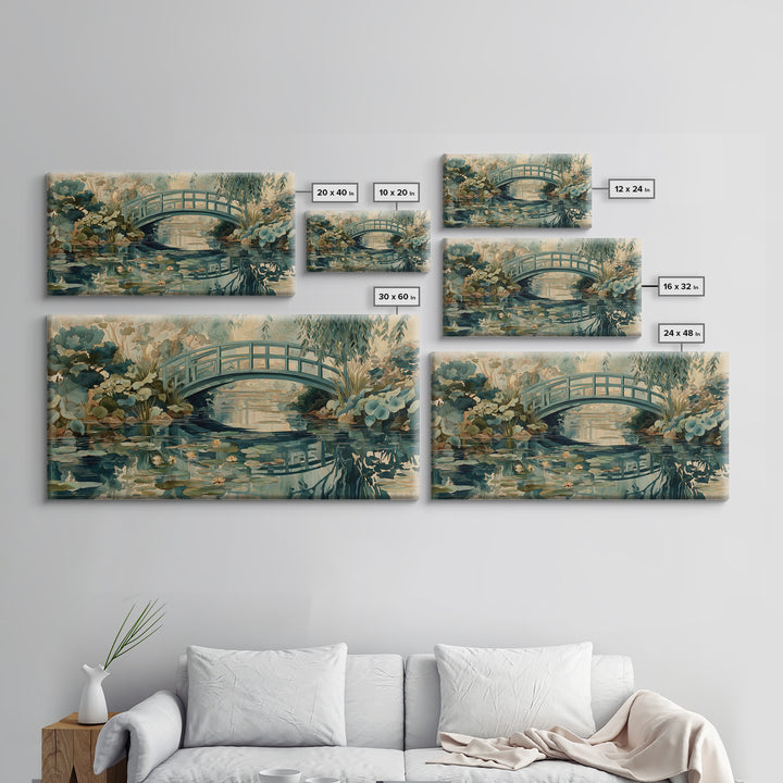 Water Garden Bridge Framed Canvas Print, Impressionist Art, Original Painting, Living Room Decor, Fine Art, Impression, IMP-2x1-86