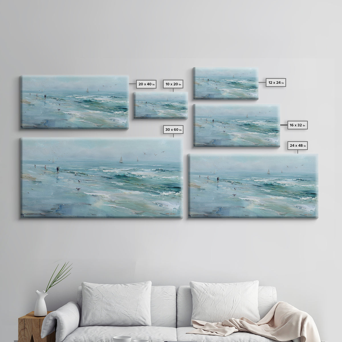 Coastal Beach Figures Framed Canvas Print, Impressionist Art, Gallery Wall Art, Living Room Decor, Oil Painting, Impression, IMP-2x1-87