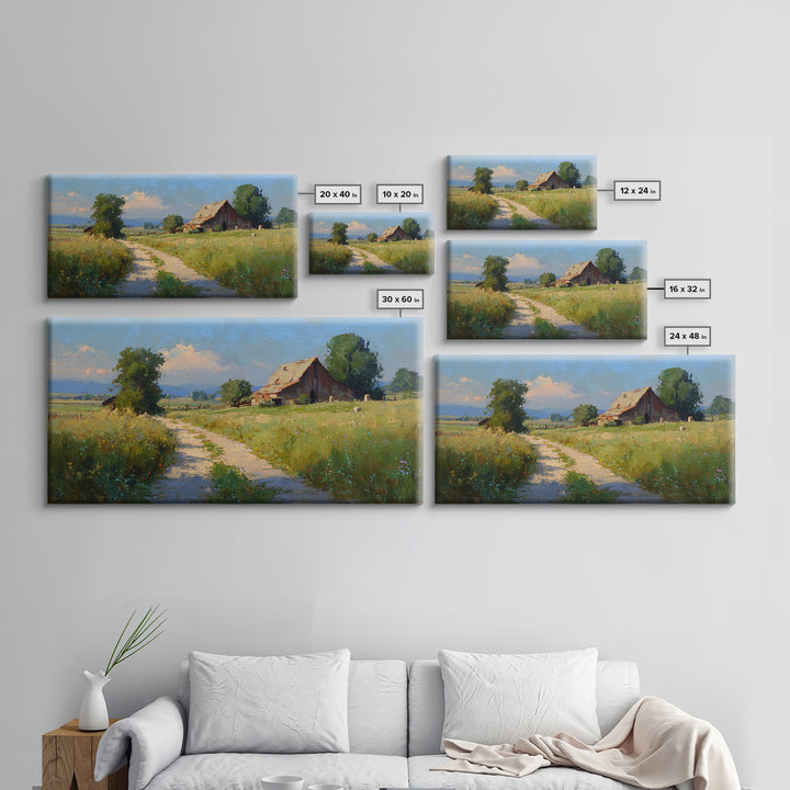 Country Lane with Flickering Sunlight Framed Canvas Print, Impressionist Art, Oil Painting, Living Room Decor, Impression, IMP-2x1-90