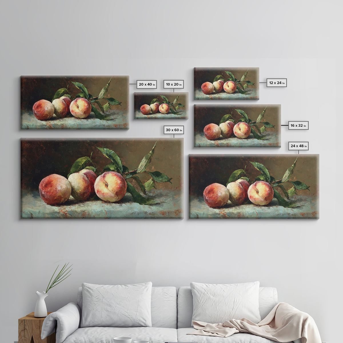 Still Life of Peaches Framed Canvas Print, Impressionist Art, Textured Wall Art, Living Room Decor, Fine Art, Impression, IMP-2x1-91