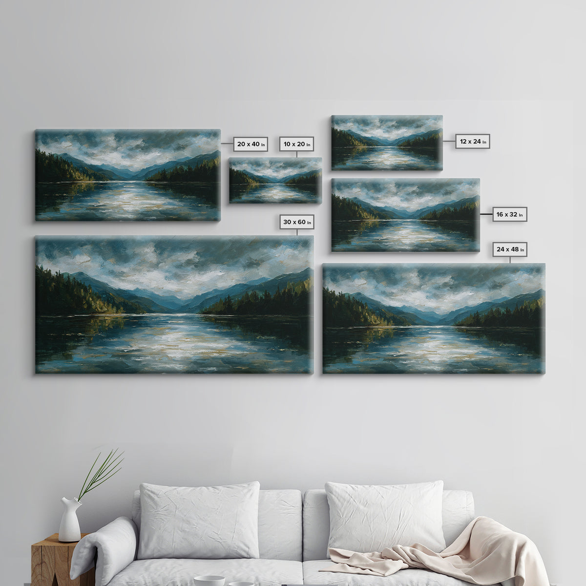 Mountain Lake with Sparkling Reflections Canvas Print, Impressionist Art, Horizontal Wall Art, Living Room Decor, Impression, IMP-2x1-92