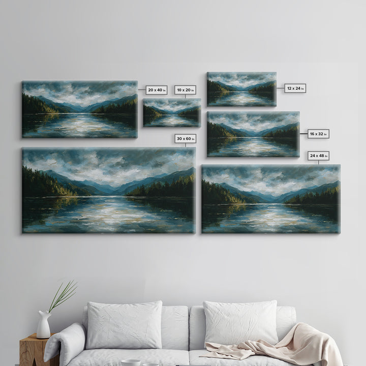 Mountain Lake with Sparkling Reflections Canvas Print, Impressionist Art, Horizontal Wall Art, Living Room Decor, Impression, IMP-2x1-92