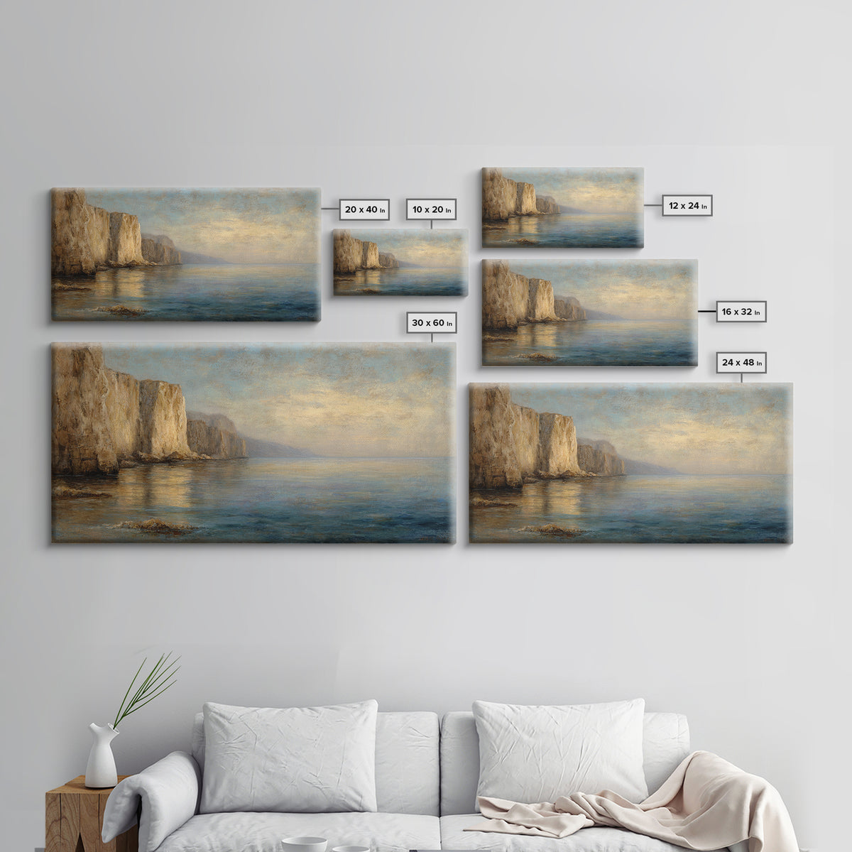 Soft Seaside Cliffs Framed Canvas Print, Impressionist Art, Coastal Wall Art, Living Room Decor, Fine Art, Impression, IMP-2x1-97