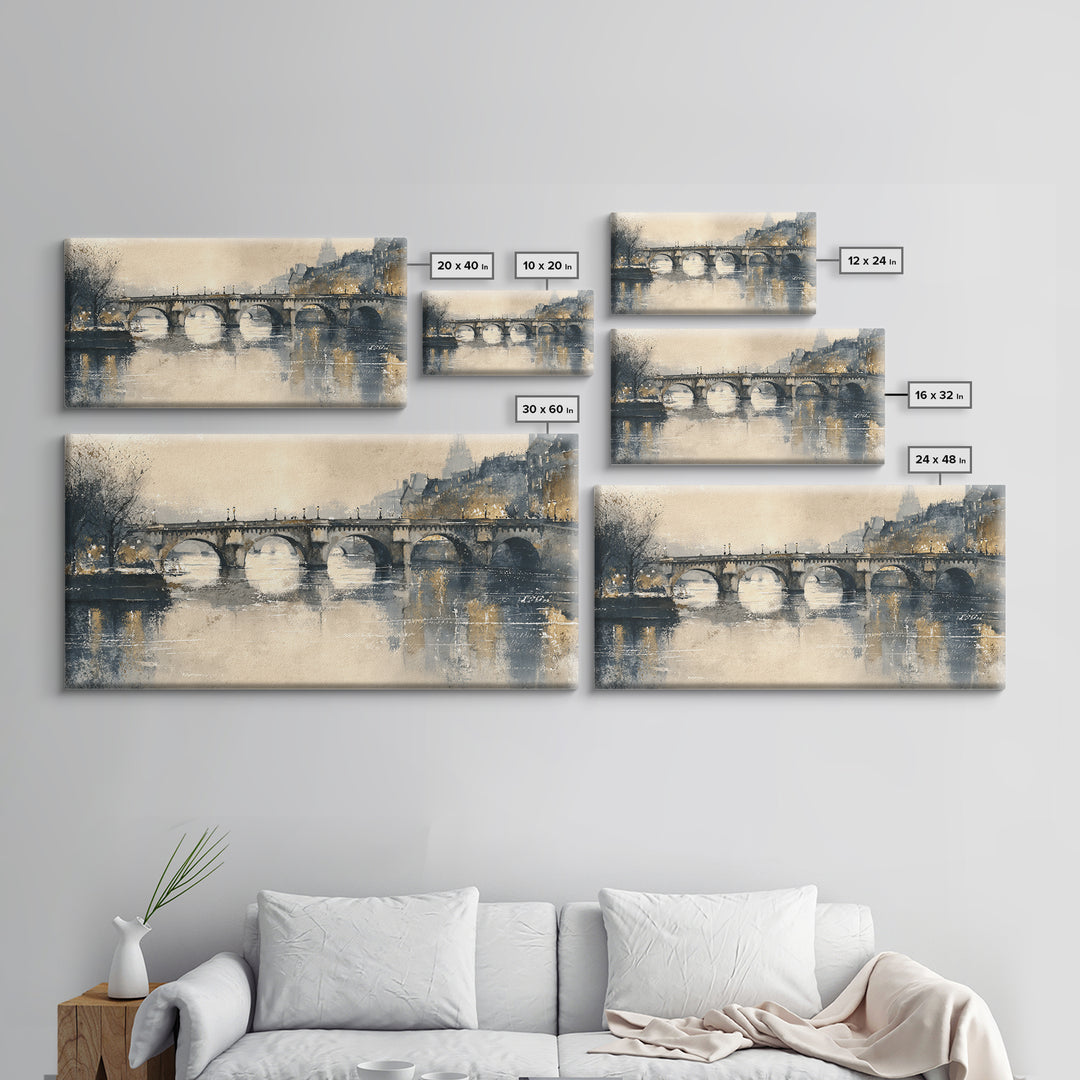 Paris Bridge Reflected Framed Canvas Print, Impressionist Art, Living Room Wall Art, Living Room Decor, Fine Art, Impression, IMP-2x1-99