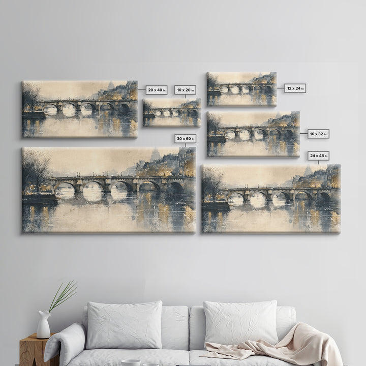 Paris Bridge Reflected Framed Canvas Print, Impressionist Art, Living Room Wall Art, Living Room Decor, Fine Art, Impression, IMP-2x1-99