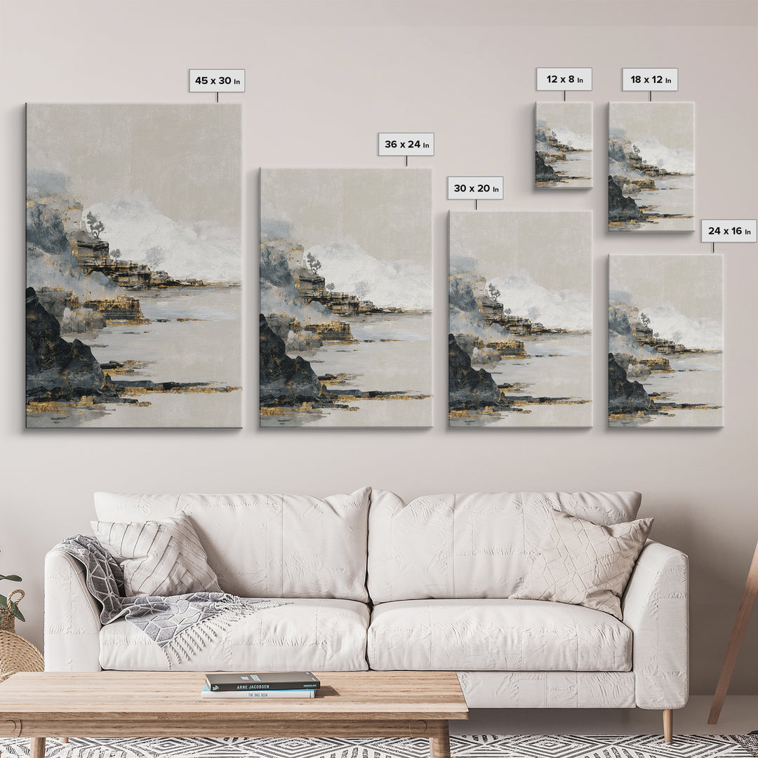 Soft Seaside Cliffs Framed Canvas Print, Impressionist Art, Textured Wall Art, Living Room Decor, Fine Art, Impression, IMP-2x3-13