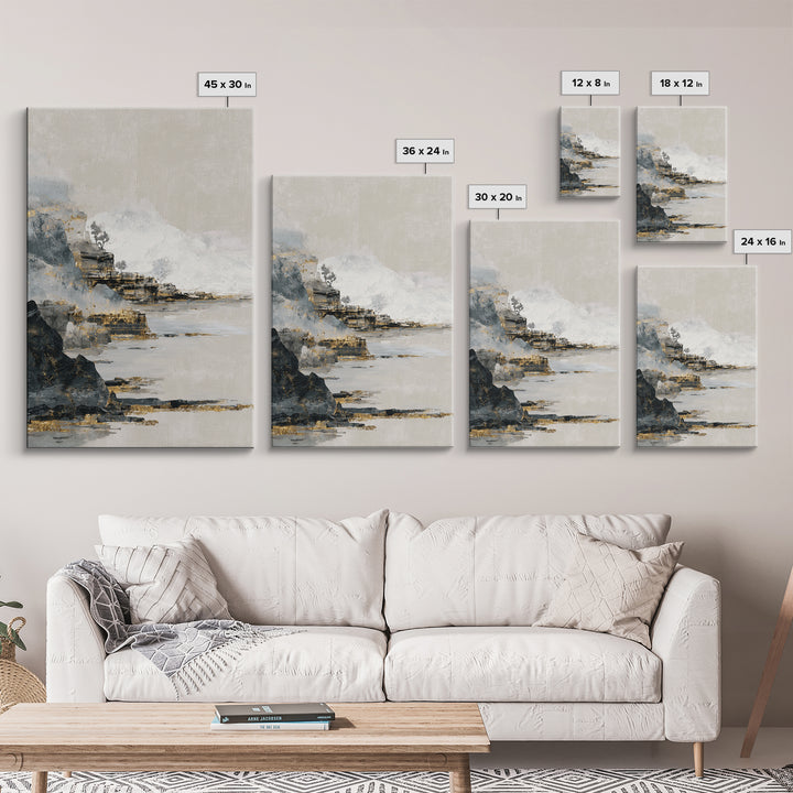 Soft Seaside Cliffs Framed Canvas Print, Impressionist Art, Textured Wall Art, Living Room Decor, Fine Art, Impression, IMP-2x3-13