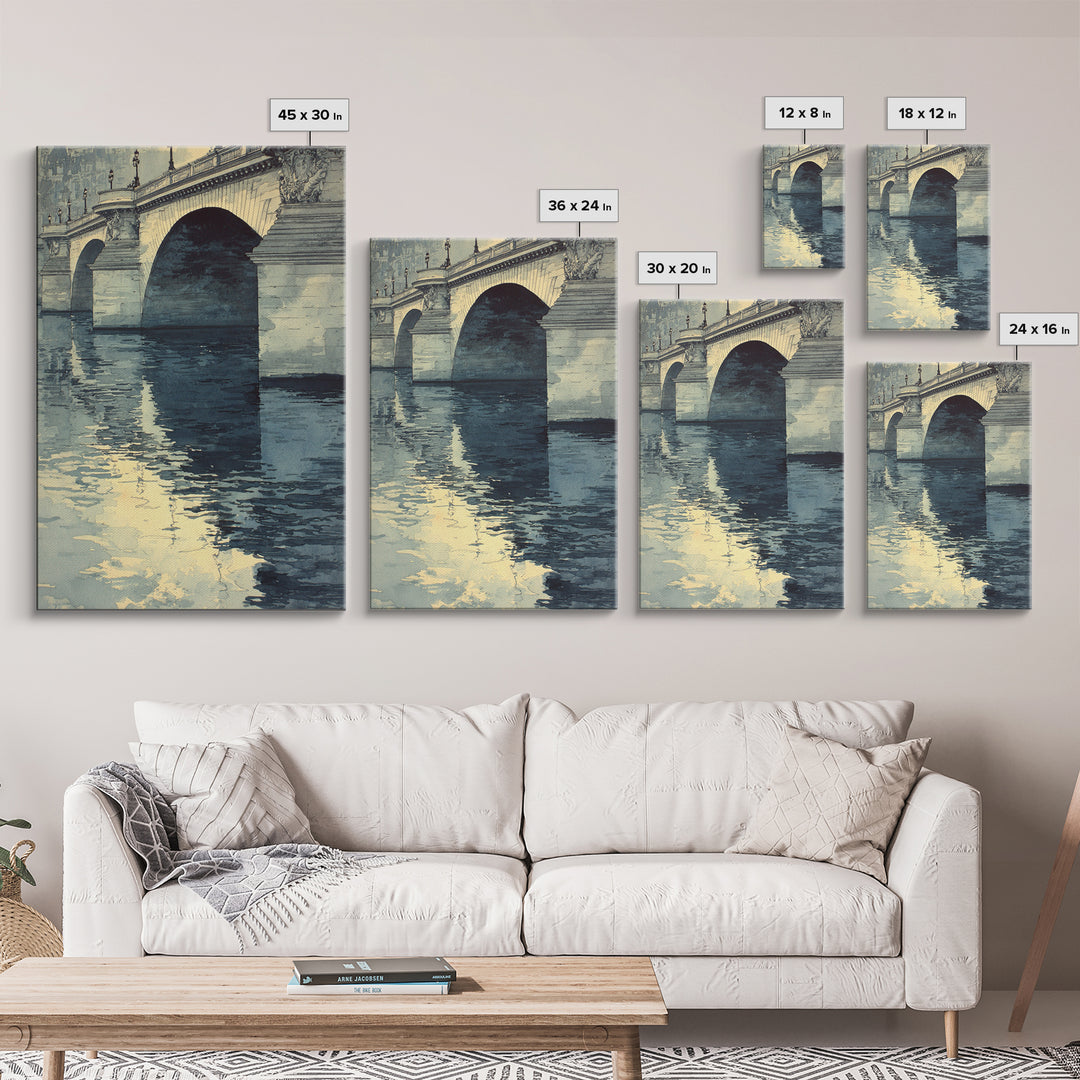 Paris Bridge Reflected Canvas Print, Impressionist Art, Minimalist Decor, Living Room Decor, Impression, Textured Wall Art, IMP-2x3-15