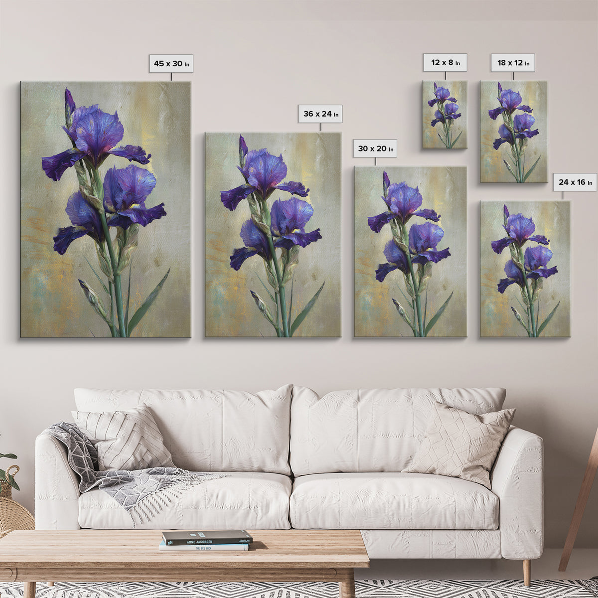 Iris Garden with Blue Violet Strokes Framed Canvas Print, Impressionist Art, Modern Art, Living Room Decor, Oil Painting, IMP-2x3-28