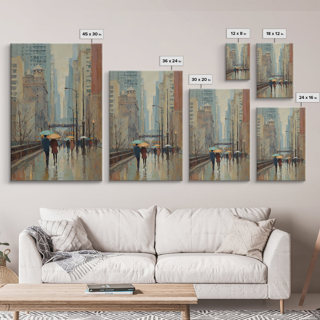 Rainy Boulevard with Umbrella Shapes Canvas Print, Impressionist Art, Original Art, Living Room Decor, Abstract Art, Impression, IMP-2x3-29