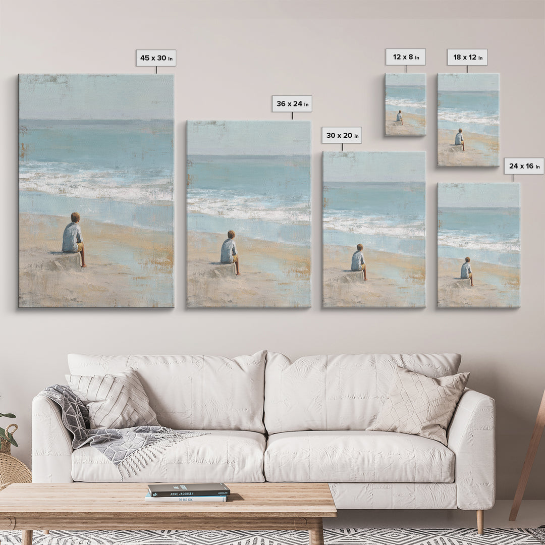 Coastal Beach Figures Framed Canvas Print, Impressionist Art, Room Decor, Living Room Decor, Oil Painting, Impression, IMP-2x3-3